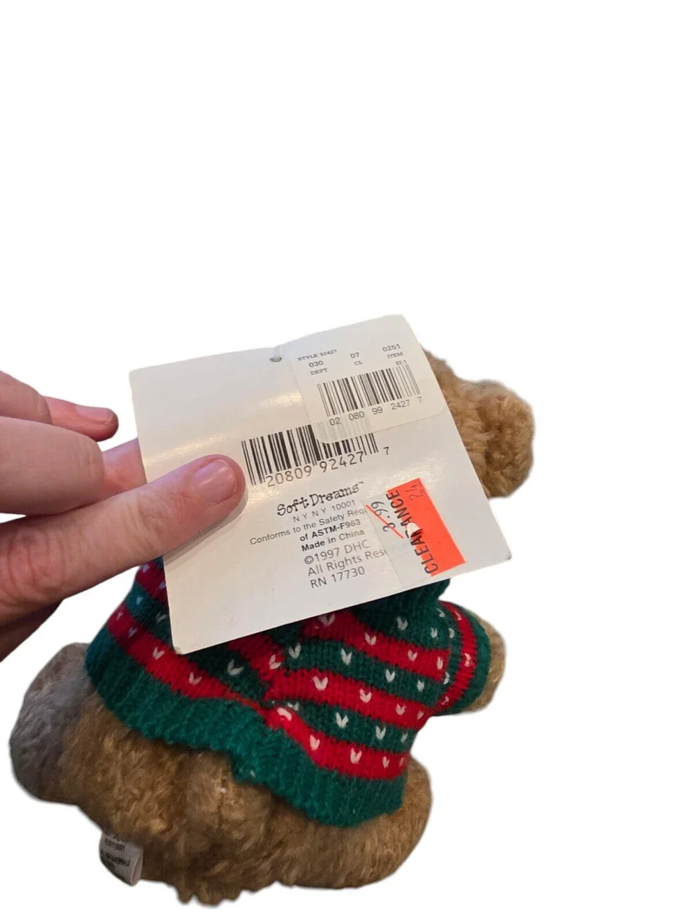 Vintage Soft Dreams Plush Stuffed Animal Teddy Bear in Merry Christmas Sweater